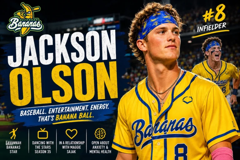 Jackson Olson Savannah Bananas infielder smiling on the field in his number 8 uniform